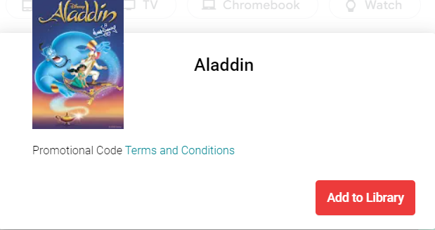 Aladdin Walt Disney Signature Collection Google TV HD Digital Code (1992  animated) (Redeems in Google; HDX Vudu & HD iTunes Transfer) – Nick's  Digital Codes