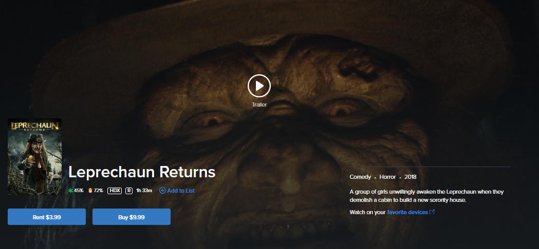 Leprechaun Returns Vudu HDX Digital Code 2018 Nick s Digital Codes