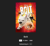 Bolt HD Digital Code (Redeems in Movies Anywhere; HDX Vudu & HD iTunes & HD Google TV Transfer From Movies Anywhere)