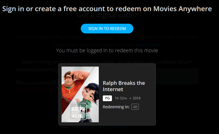 Ralph Breaks The Internet Wreck It Ralph 2 4K Digital Code