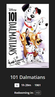 101 Dalmatians Walt Disney Signature Collection HD Digital Code (1961) (Redeems in Movies Anywhere; HDX Vudu Fandango at Home & HD iTunes Apple TV Transfer From Movies Anywhere)