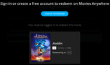 Aladdin HD Digital Code (1992 animated theatrical version) (Redeems in Movies Anywhere; HDX Vudu & HD iTunes Transfer From Movies Anywhere)