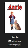 Annie 4K Digital Code (1982) (Redeems in Movies Anywhere; 4K Vudu Fandango at Home & 4K iTunes Apple TV Transfer From Movies Anywhere)