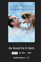 As Good As It Gets 4K Digital Code (1997) (Redeems in Movies Anywhere; 4K Vudu Fandango at Home & 4K iTunes Apple TV Transfer From Movies Anywhere)