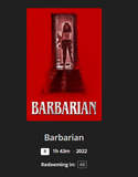 Barbarian 4K Digital Code (2022) (Redeems in Movies Anywhere; 4K Vudu Fandango & 4K iTunes Apple TV Transfer From Movies Anywhere)