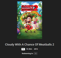 Cloudy With a Chance of Meatballs 2 SD Digital Code (2013) (Redeems in Movies Anywhere; SD Vudu Fandango at Home & SD iTunes Apple TV Transfer From Movies Anywhere) (THIS IS A STANDARD DEFINITION [SD] CODE)