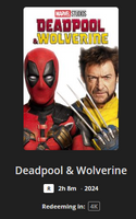 Deadpool & Wolverine 4K Digital Code (2024) (Redeems in Movies Anywhere; UHD Vudu Fandango at Home & 4K iTunes Apple TV Transfer From Movies Anywhere)