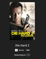 Die Hard 2: Die Harder HD Digital Code (1990) (Redeems in Movies Anywhere; HDX Vudu Fandango at Home & HD iTunes Apple TV Transfer From Movies Anywhere)