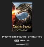 Dragonheart: Battle for the Heartfire HD Digital Code (2017) (Redeems in Movies Anywhere; HDX Vudu Fandango at Home & HD iTunes Apple TV Transfer From Movies Anywhere)