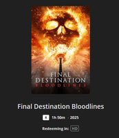 Final Destination Bloodlines HD Digital Code (2025) (Redeems in Movies Anywhere; HDX Vudu Fandango at Home & HD iTunes Apple TV Transfer From Movies Anywhere)