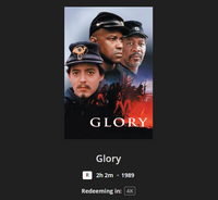 Glory 4K Digital Code (1989) (Redeems in Movies Anywhere; 4K Vudu Fandango at Home & 4K iTunes Apple TV Transfer From Movies Anywhere)