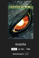 Godzilla HD Digital Code (1998) (Redeems in Movies Anywhere; HDX Vudu Fandango at Home & HD iTunes Apple TV Transfer From Movies Anywhere)