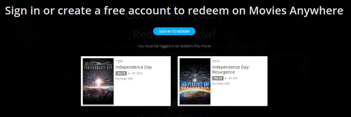 Independence Day 2-Movie Collection HD Digital Code (Redeems in Movies ...