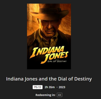 Indiana Jones and the Dial of Destiny 4K Digital Code (2023) (Redeems in Movies Anywhere; UHD Vudu & 4K iTunes Transfer From Movies Anywhere)