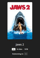 Jaws 2 4K Digital Code (1978) (Redeems in Movies Anywhere; 4K Vudu Fandango at Home & 4K iTunes Apple TV Transfer From Movies Anywhere)