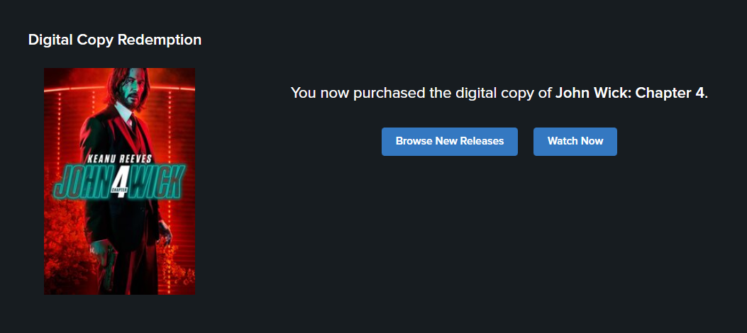 John Wick: Chapter 4 Vudu Fandango at Home 4K Digital Code (2023 ...