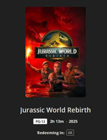 Jurassic World Rebirth 4K Digital Code (2025) (Redeems in Movies Anywhere; 4K Vudu Fandango at Home & 4K iTunes Apple TV Transfer From Movies Anywhere)
