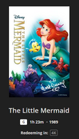 The Little Mermaid - Walt Disney Signature Collection 4K Digital Code (1989 animated) (Redeems in Movies Anywhere; UHD Vudu & 4K iTunes Transfer From Movies Anywhere)