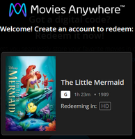The Little Mermaid HD Digital Code (1989 theatrical version) (Redeems in Movies Anywhere; HDX Vudu & HD iTunes Transfer From Movies Anywhere)