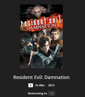 Resident Evil: Damnation HD Digital Code (2012) (Redeems in Movies Anywhere; HDX Vudu Fandango at Home & HD iTunes Apple TV Transfer From Movies Anywhere)