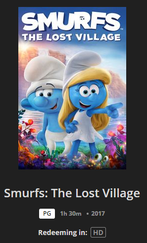 Smurfs The Lost Village HD Digital Code 2017 Redeems in Movies