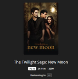 The Twilight Saga: New Moon 4K Digital Code (2009 Theatrical) (Redeems in Movies Anywhere; 4K Vudu Fandango at Home & 4K iTunes Apple TV Transfer From Movies Anywhere)