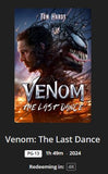 Venom: The Last Dance 4K Digital Code (2024) (Redeems in Movies Anywhere; 4K Vudu Fandango at Home & 4K iTunes Apple TV Transfer From Movies Anywhere)