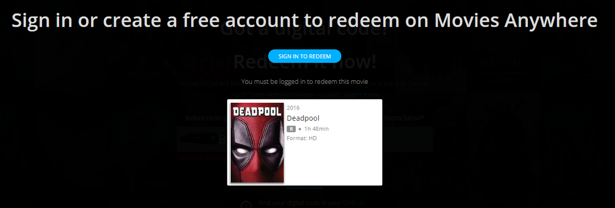 Deadpool HD Digital Code (2016) (Redeems in Movies Anywhere; HDX Vudu ...