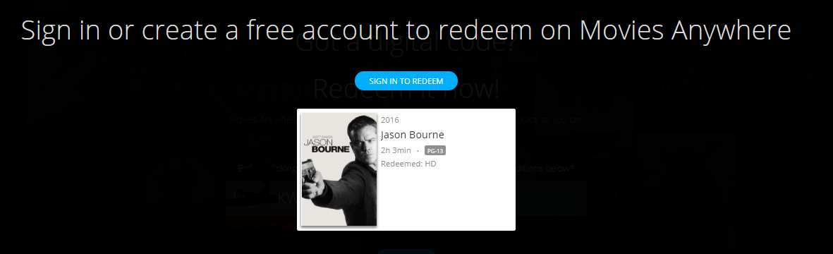 Jason Bourne HD Digital Code (Redeems in Movies Anywhere; HDX Vudu & H ...
