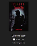 Carlito's Way 4K Digital Code (1993) (Redeems in Movies Anywhere; 4K Vudu Fandango at Home & 4K iTunes Apple TV Transfer From Movies Anywhere)