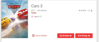 Cars 3 iTunes 4K Digital Code (Redeems in iTunes; UHD Vudu & 4K Google TV Transfer Across Movies Anywhere)