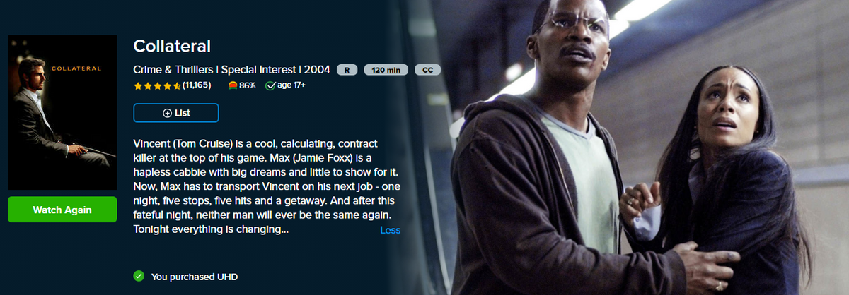 Collateral Vudu Fandango at Home 4K Digital Code (2004) – Nick's ...