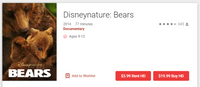 Disneynature Bears HD Digital Code (Redeems in Movies Anywhere; HDX Vudu & HD iTunes & HD Google TV Transfer From Movies Anywhere)