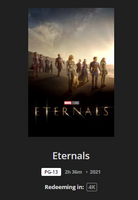 Eternals 4K Digital Code (Redeems in Movies Anywhere; UHD Vudu & 4K iTunes & HD Google TV Transfer From Movies Anywhere)