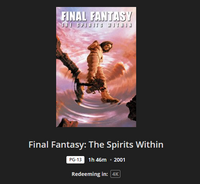 Final Fantasy: The Spirits Within 4K Digital Code (2001) (Redeems in Movies Anywhere; 4K Vudu Fandango at Home & 4K iTunes Apple TV Transfer From Movies Anywhere)