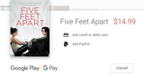 Five Feet Apart iTunes 4K or Vudu HDX or Google TV HD Digital Code