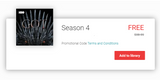 Game Of Thrones Season 4 Google TV HD Digital Code (10 Episodes)