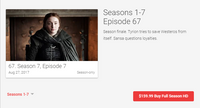 Game Of Thrones Seasons 1-7 Google Play HD Digital Code (67 Episodes, 7 Seasons, 1 Code)