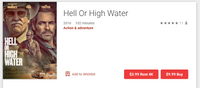 Hell or High Water Vudu HDX or Google TV HD Digital Code