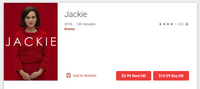 Jackie HD Digital Code (Redeems in Movies Anywhere; HDX Vudu & HD iTunes Transfer From Movies Anywhere)