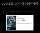 Jurassic Park 4K Digital Code (1993) (Redeems in Movies Anywhere; 4K Vudu Fandango at Home & 4K iTunes Apple TV Transfer From Movies Anywhere)