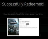 Jurassic World 4K Digital Code (2015) (Redeems in Movies Anywhere; 4K Vudu Fandango at Home & 4K iTunes Apple TV Transfer From Movies Anywhere)