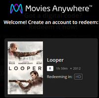 Looper HD Digital Code (2012) (Redeems in Movies Anywhere; HDX Vudu Fandango at Home & HD iTunes Apple TV Transfer From Movies Anywhere)