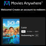 Luca 4K Digital Code (2021) (Redeems in Movies Anywhere; 4K Vudu Fandango at Home & 4K iTunes Apple TV Transfer From Movies Anywhere)