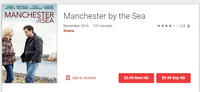 Manchester By The Sea Vudu HDX or Google Play HD Digital Code