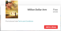 Million Dollar Arm Google TV HD Digital Code (Redeems in Google TV; HD Movies Anywhere & HDX Vudu & HD iTunes Transfer Across Movies Anywhere)
