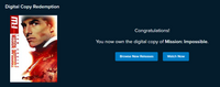 Mission: Impossible 6-Movie Collection Vudu Fandango at Home 4K Digital Codes (6 Movies, 6 Codes)