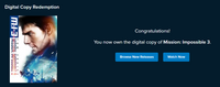 Mission: Impossible 6-Movie Collection Vudu Fandango at Home 4K Digital Codes (6 Movies, 6 Codes)