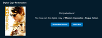 Mission: Impossible 6-Movie Collection Vudu Fandango at Home 4K Digital Codes (6 Movies, 6 Codes)