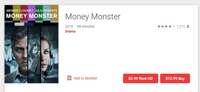 Money Monster SD Digital Code (Redeems in Movies Anywhere; SD Vudu & SD iTunes & SD Google TV Transfer From Movies Anywhere) (THIS IS A STANDARD DEFINITION [SD] CODE)
